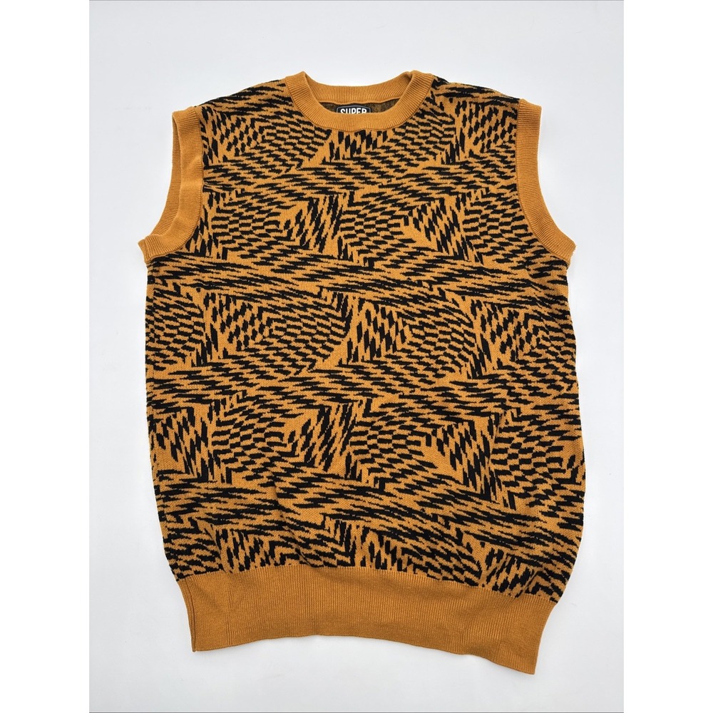 Super Massive Ragstock Future Tiger Sweater Vest Size Medium Black Burnt Orange